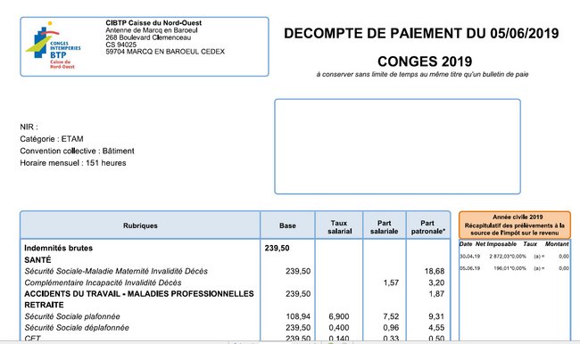 Date paiement congés payés btp 2020